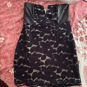 Elegant strapless Black Lace & Leather Dress